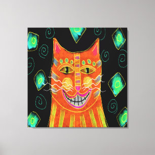 Toile Peinture Abstraite de Chat orange souriant