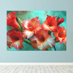 Toile Peinture abstraite de glaïeuls rouges et orange su