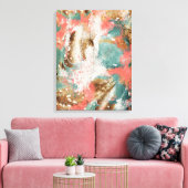 Toile Peinture Abstraite moderne Coral Turquoise Or Blan (Insitu(Salon))