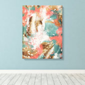 Toile Peinture Abstraite moderne Coral Turquoise Or Blan (Insitu (Plancher de Bois))