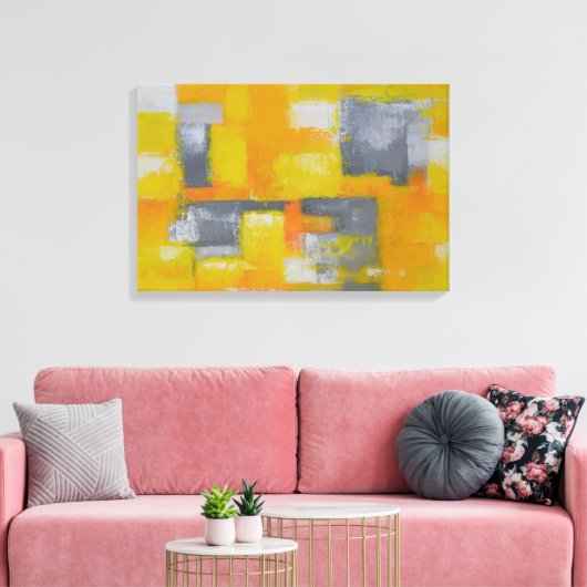 Toile peinture abstraite moderne gris jaune blanc (Insitu(Salon))