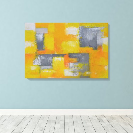 Toile peinture abstraite moderne gris jaune blanc (Insitu (Plancher de Bois))