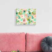 Toile Peinture Abstraite rose Vert motif floral (Insitu(Salon))