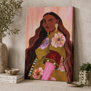 Toile Peinture acrylique de femme afrobohémienne vibrant