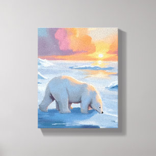 Toile Peinture aquarelle d'animal d'ours polaire d'hiver