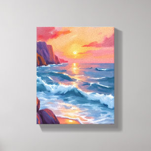 Toile Peinture aquarelle de la plage aux vagues de l'océ