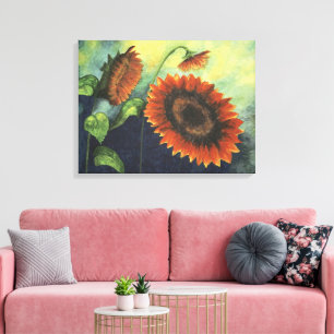 Toile Peinture d'aquarelle des tournesols orange sur toi