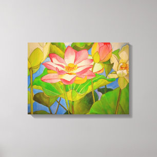 Toile Peinture d'aquarelle nénuphar rose lotus