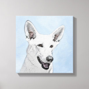 Toile Peinture de Berger Blanc - Art Original de Chien M