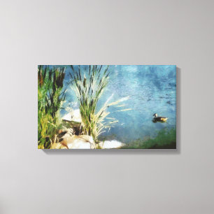 Toile Peinture de canard et de massettes