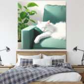 Toile Peinture de chat dormant sur un canapé vert (Insitu(Chambre))