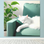 Toile Peinture de chat dormant sur un canapé vert (Insitu (Plancher de Bois))