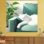 Toile Peinture de chat dormant sur un canapé vert (Insitu(Salon))