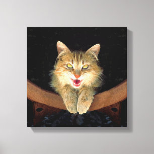 Toile Peinture de chat Mad - Cute Original Cat Art