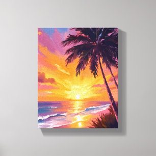 Toile Peinture de coucher de soleil sur la plage d'Hawai