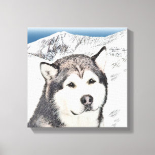 Toile Peinture de malamut en Alaska - jolie art original