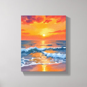 Toile Peinture de plage océanique au coucher du soleil à