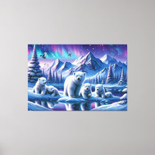 Toile Peinture de scène enneigée de famille d'ours polai