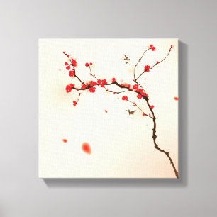 Toile Peinture de style oriental, fleur de prune au prin