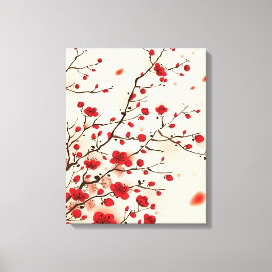 Toile Peinture de style oriental, fleur de prune au prin (Recto)