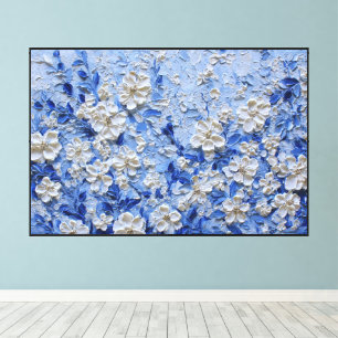 Toile Peinture d'impaasto floral blanc avec feuilles ble