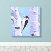 Toile Peinture Downy Woodpecker - Art original pour oise (Insitu (Plancher de Bois))