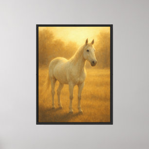Toile Peinture d'un cheval blanc à la lumière du soleil