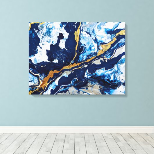 Toile Peinture en or et bleu acrylique Art Abstrait Abst (Insitu (Plancher de Bois))