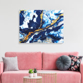 Toile Peinture en or et bleu acrylique Art Abstrait Abst (Insitu(Salon))