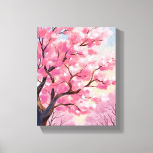 Toile Peinture florale rose des cerisiers en fleurs