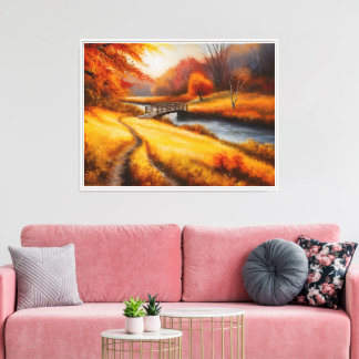 Toile Peinture forestière d'automne - Paysage d'automne