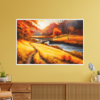 Toile Peinture forestière d'automne - Paysage d'automne