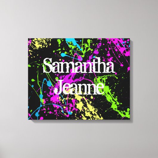 Toile Peinture fraîche Retro Neon Splatter sur noir (Recto)