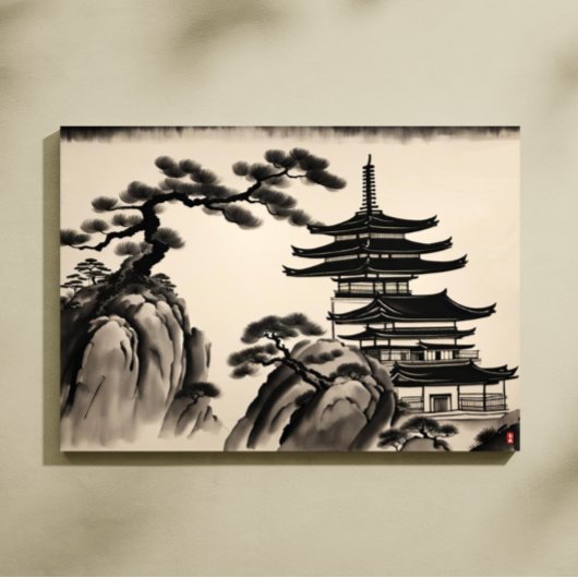 Toile Peinture japonaise à l'encre paysage