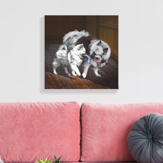 Toile Peinture Keeshond Playtime - Jolie art original ch (Insitu(Salon))