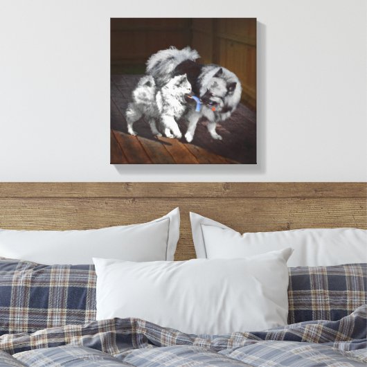 Toile Peinture Keeshond Playtime - Jolie art original ch (Insitu(Chambre))