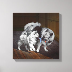 Toile Peinture Keeshond Playtime - Jolie art original ch