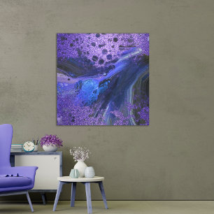 Toile Peinture Marbrée Pailletée Violette Abstraite Tend