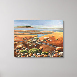 Toile Peinture moderne de bord de mer aux tons marrons e
