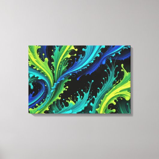 Toile Peinture Néon Splashes Sur Noir (Recto)