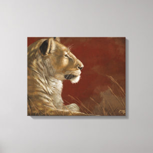 Toile Peinture numérique de lionne à l'ombre