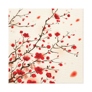 Toile Peinture orientale de style, fleur de prune au