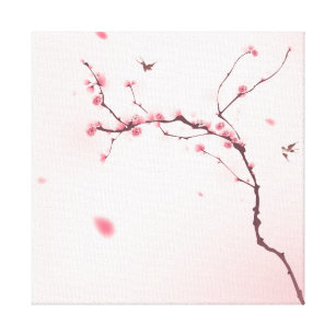 Toile Peinture orientale de style, fleurs de cerisier