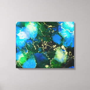 Toile Peinture renversante d'encre d'alcool de bleu et