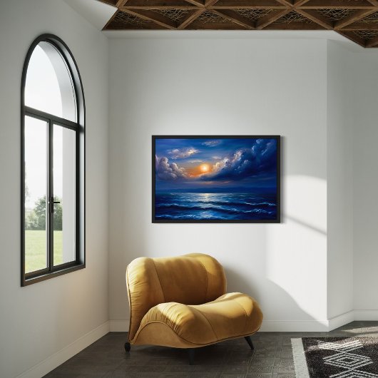 Toile Peinture romantique Ocean Sunset - Paysage bleu