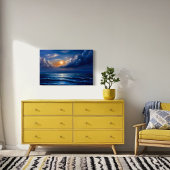 Toile Peinture romantique Ocean Sunset - Paysage bleu