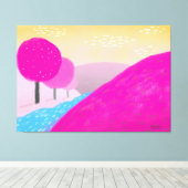 Toile Peinture rose vif des collines rivière art origina (Insitu (Plancher de Bois))