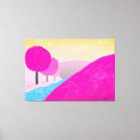 Peinture rose vif des collines rivière art origina