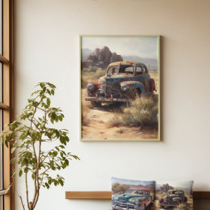 Toile Peinture rustique de voiture de désert vintage per