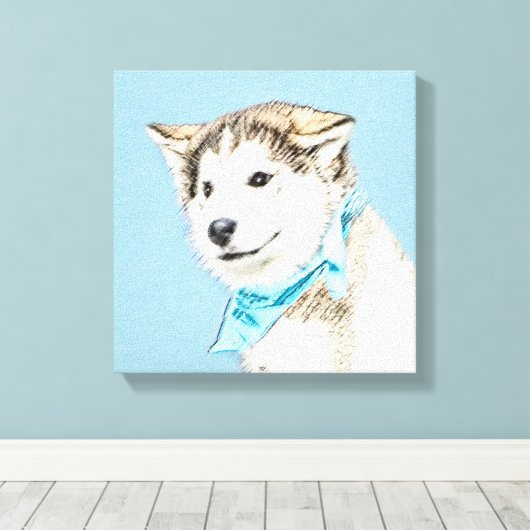 Toile Peinture Sibérienne Husky Puppy - Art Chien origin (Insitu (Plancher de Bois))
